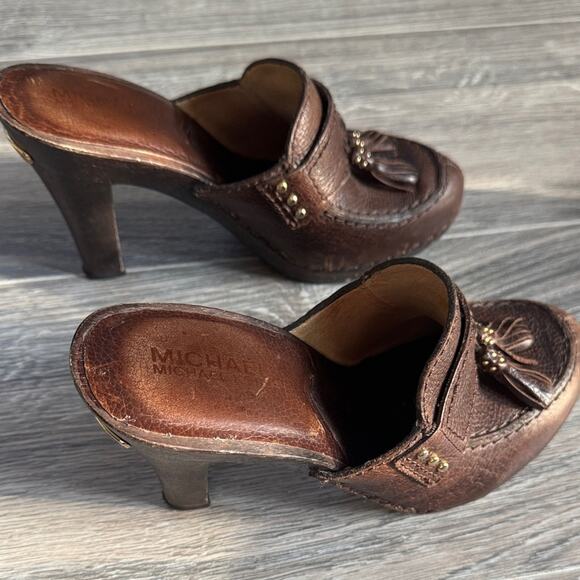 Vintage Michael Kors San Antonio Brown Leather Tassel Mules Size 5.5 - Picture 10 of 10